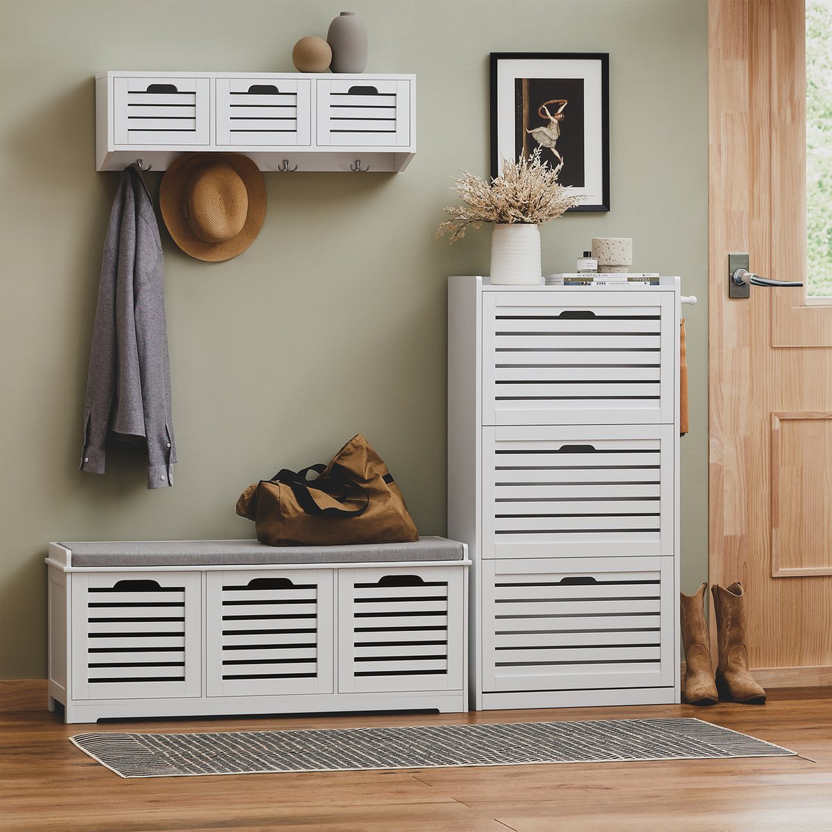 HaotianU's tweet photo. How about this set?🔥

#storageset #entryway #whitecabinets #haotian #clothesrack https://t.co/TUo2M14RAT