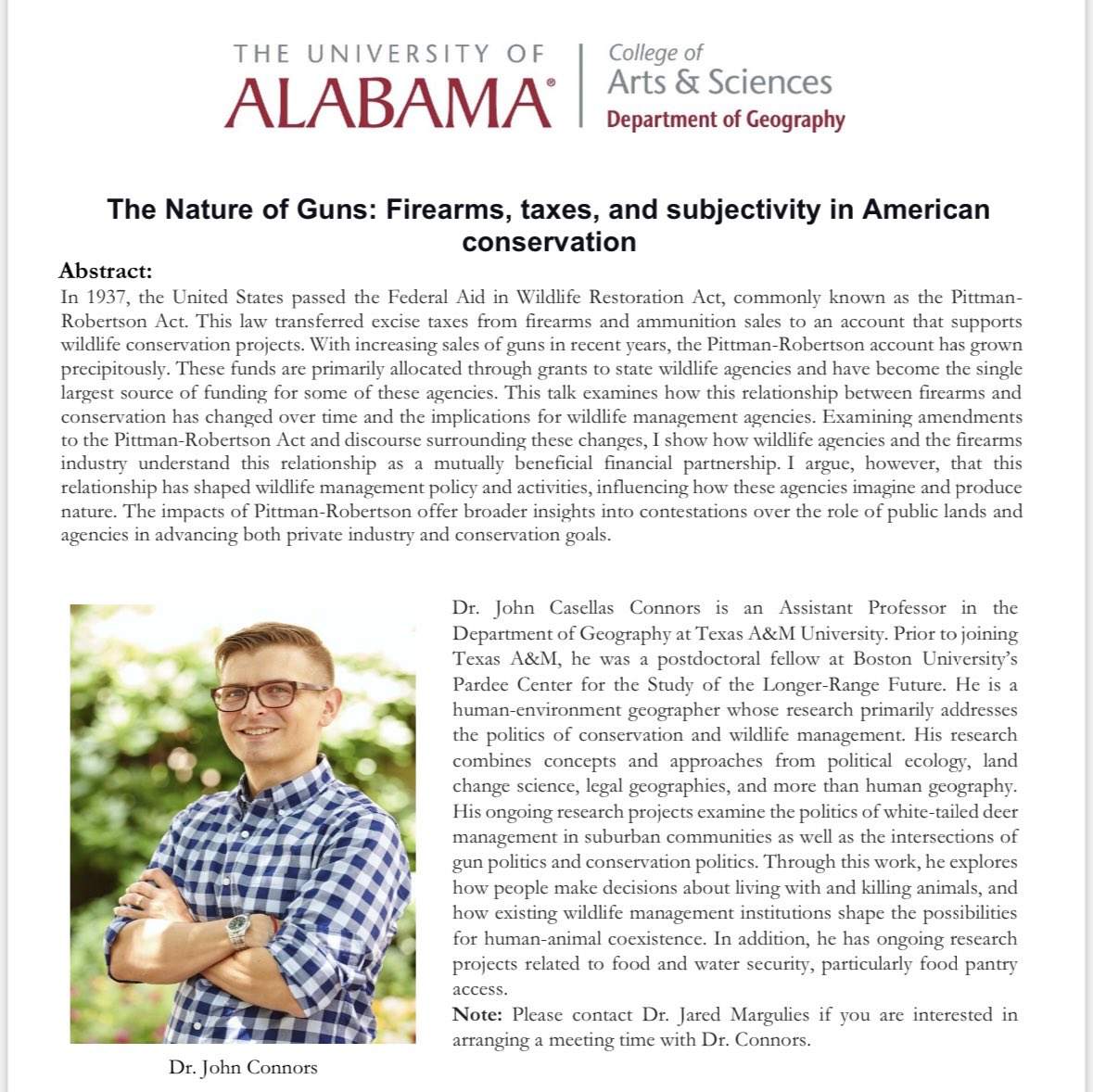 Department of Geography & the Environment, UA (@bamageography) on Twitter photo ๐ฃ Department colloquium:
๐
Friday, December 1, 2023
โฐ 12:30 PM - 2:00 PM
๐ Farrah Hall, Room 322
Speaker: Dr. John Casellas Connors, Assistant Professor in the Department of Geography <a href="/tamugeography/">TAMU Geography</a> ๐ฃ Department colloquium:
๐
Friday, December 1, 2023
โฐ 12:30 PM - 2:00 PM
๐ Farrah Hall, Room 322
Speaker: Dr. John Casellas Connors, Assistant Professor in the Department of Geography <a href="/tamugeography/">TAMU Geography</a>