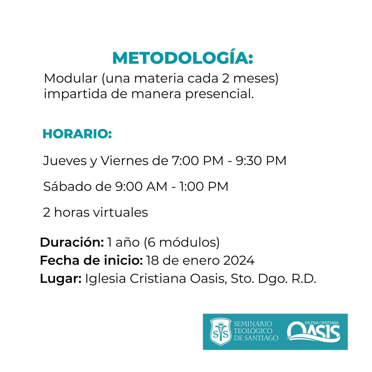 OasisRD's tweet photo. Diplomado en Consejería Bíblica junto al Seminario Teológico de Santiago.
El propósito principal es estudiar los elementos centrales de la consejería bíblica, sea a nivel pastoral, laico, profesional o de cuidado congregacional. 
https://t.co/cCEYB160Hr https://t.co/3LMm3y8xLK