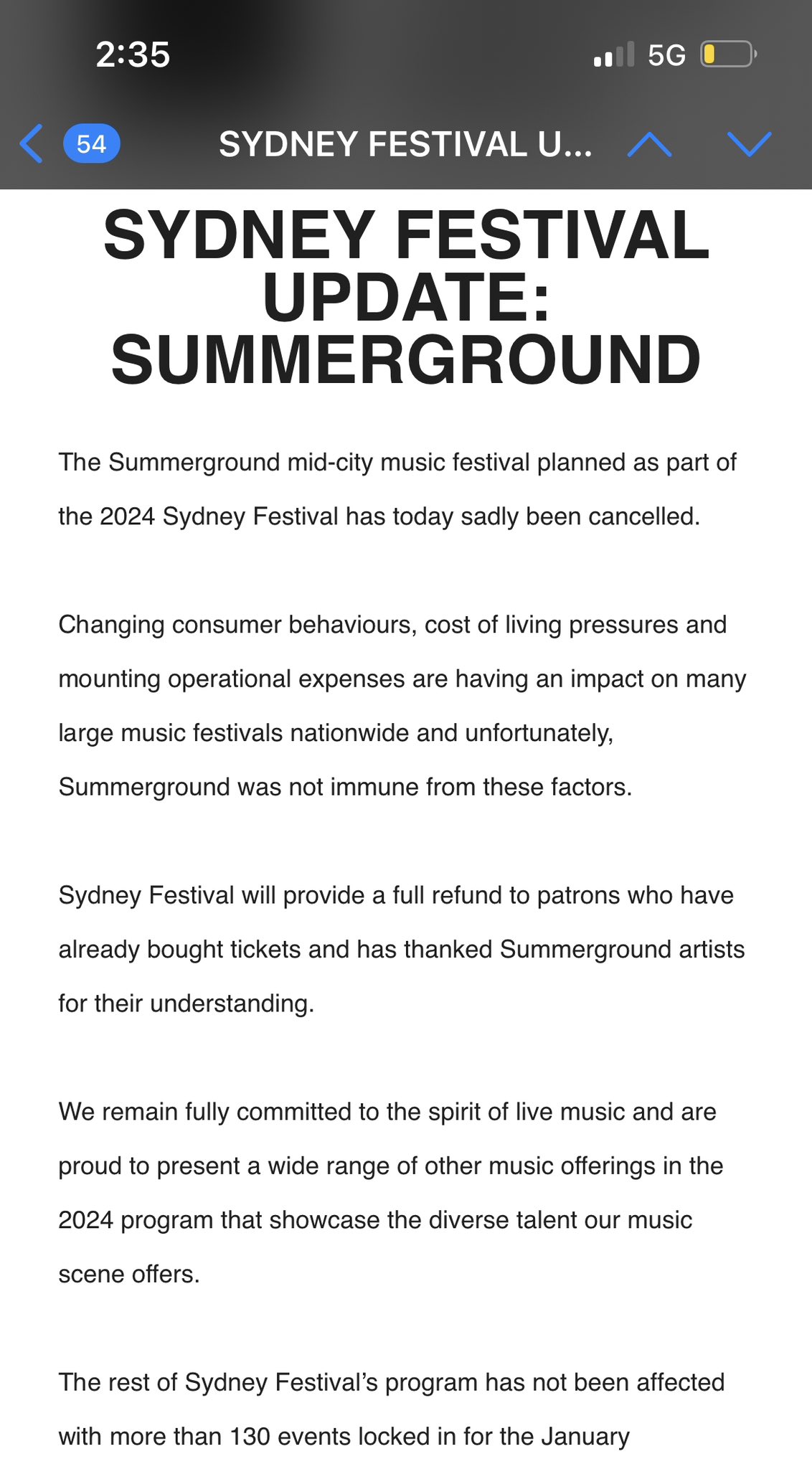 Music festivals cancelled online