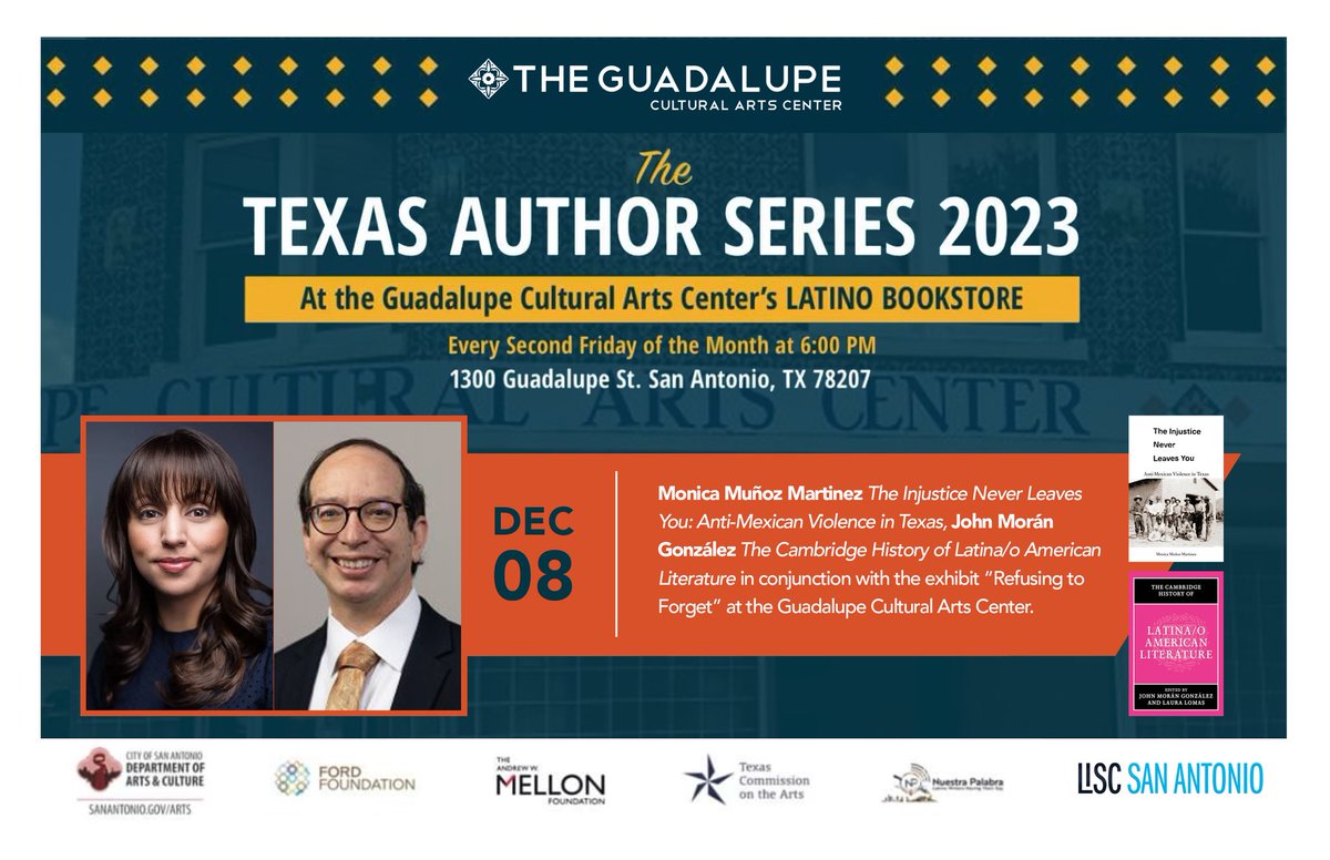 Refusing2Forget's tweet photo. Join Refusing to Forget co-founders @MonicaMnzMtz  and @acerift  in a discussion about their work. December 8th at the @TheGuadalupe's Latino Bookstore. Also view the Refusing to Forget traveling exhibit “Life and Death on the Border: 1910-1920,”  on display there until May. https://t.co/S52Kj02cY8
