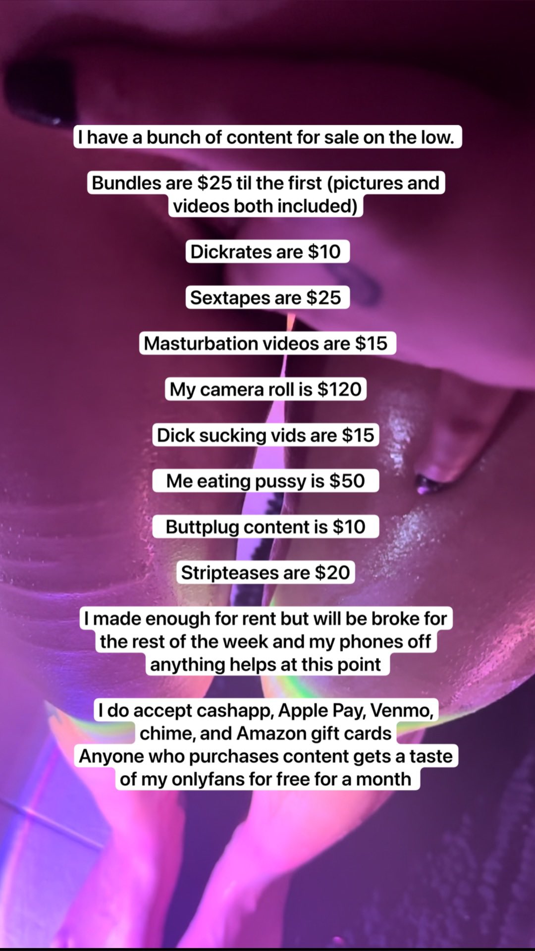 ɎØɄⱤ ₣₳VØⱤł₮Ɇ ₦Ɏ₥₱Ⱨ0 on X: Takes my deals while you can price goes back up  after the 1st 🖤‼️🫣 Add my telegram for more if you cant get ahold of me  here!