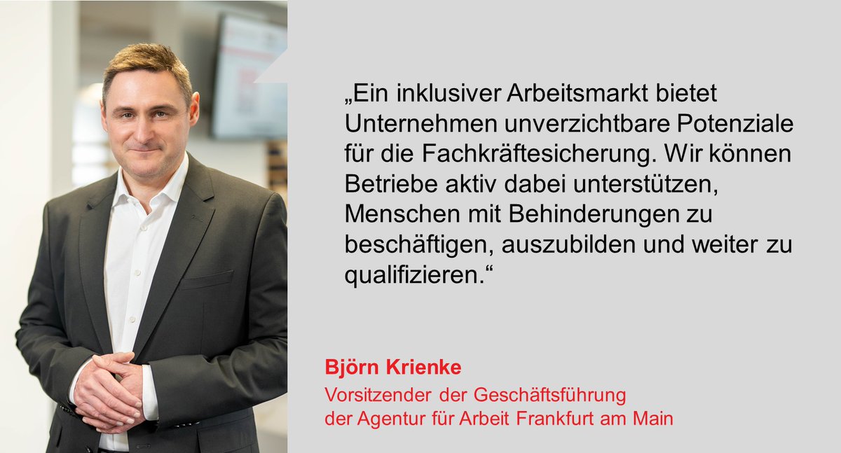 Am 3. Dezember ist Internationaler Tag der Menschen mit Behinderungen. Im Rahmen der Aktionswoche „Inklusion bringt weiter“ setzt sich die #AgenturfürArbeitFrankfurt 🏙️für einen inklusiven Arbeitsmarkt ein❗️
Alle aktuellen Entwicklungen 👉 arbeitsagentur.de/vor-ort/frankf…