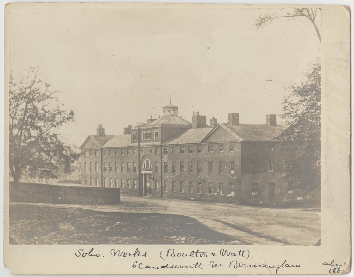 Soho Works, Handsworth, c.1860. Designed and built by the Wyatt family of Lichfield in 1766, Matthew Boulton's factory produced buttons, buckles and silverware. In 1782 it was the first site ever to use a Watt  steam engine. tinyurl.com/4wdwaaxm #Birmingham #Industry