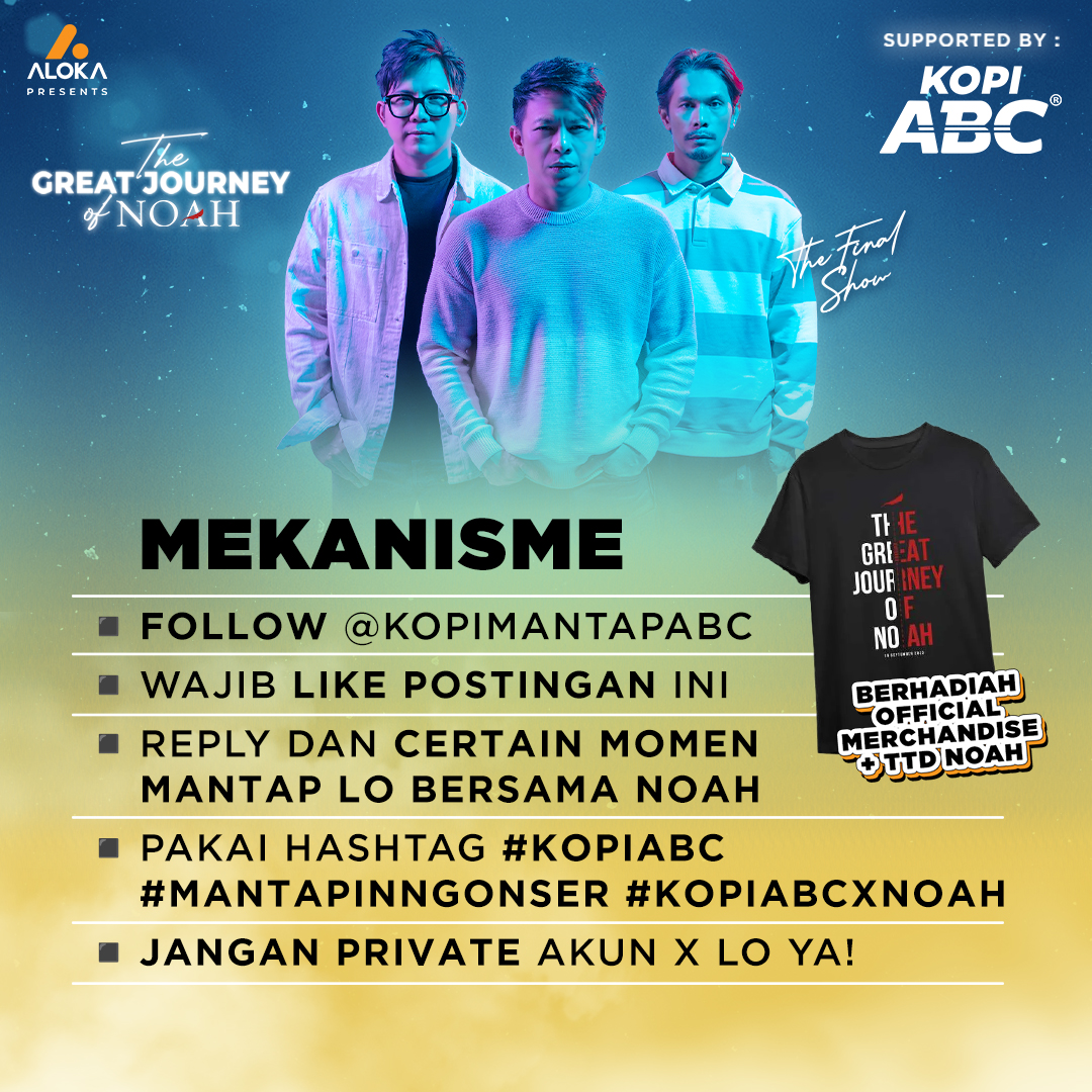 "SAHABAT NOAH" GARIS KERAS, COBA ABSEN!!

Nga nyangka yah udah 10 tahun lebih NOAH nemenin kita 😭

Buat lo yang ngikutin karya-karyanya mereka, share dong momen mantap, cerita menarik, atau pesan kalian buat NOAH. Yang tweetnya menarik bakal mintap kasi hadiah special dehh..