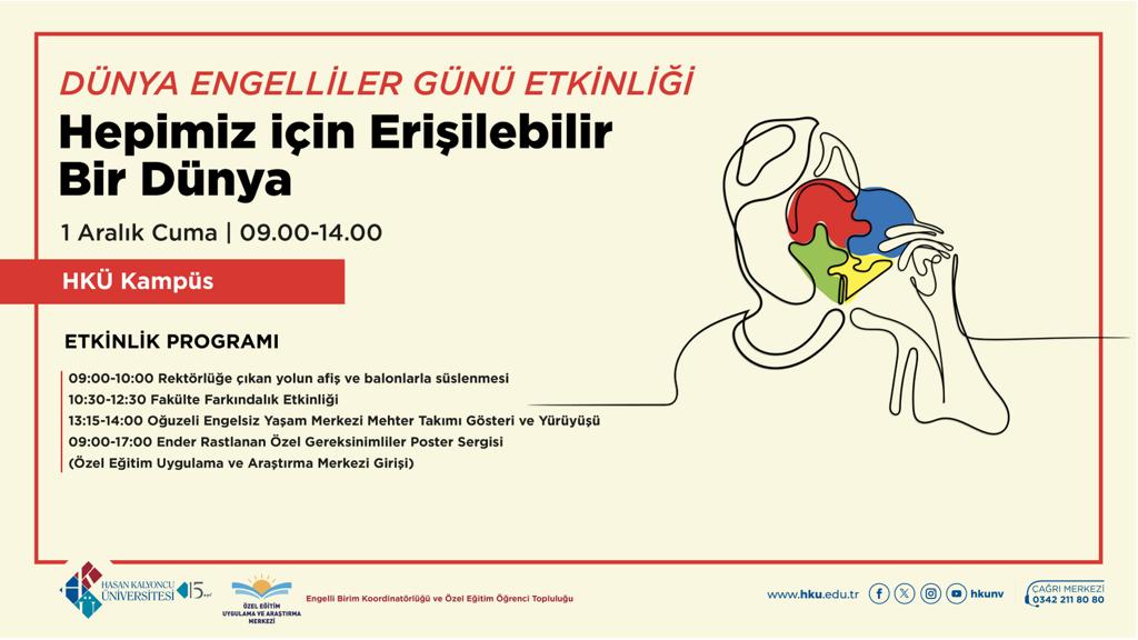Özel Eğitim Bölümü, Engelli Birim Koordinatörlüğü, Özel Eğitim Uygulama ve Araştırma Merkezi ve Özel Eğitim Öğrenci Topluluğunun hazırlamış olduğu Dünya Engelliler Günü Etkinliği kapsamında gerçekleştirilecek programımıza davetlisiniz 🌸🌸
<a href="/hku/">haKu</a> <a href="/TurkayDereli/">Türkay Dereli</a>
