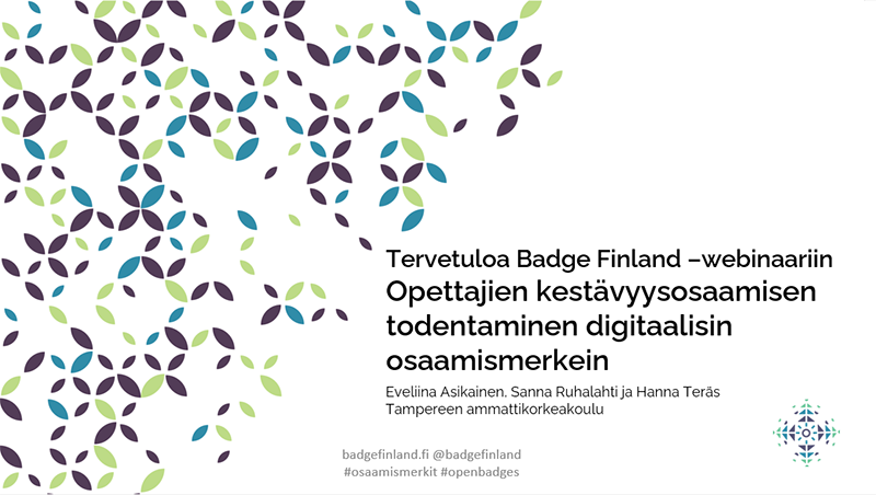 BadgeFinland's tweet photo. Tallenne julkaistu upeasta Badge Finland -webinaarista: Opettajien kestävyysosaamisen todentaminen digitaalisin osaamismerkein. #EduSTA #osaamismerkki-järjestelmä @tiekery @TAMK_UAS https://t.co/xKcakAuVmr https://t.co/XYfRE4ThnC