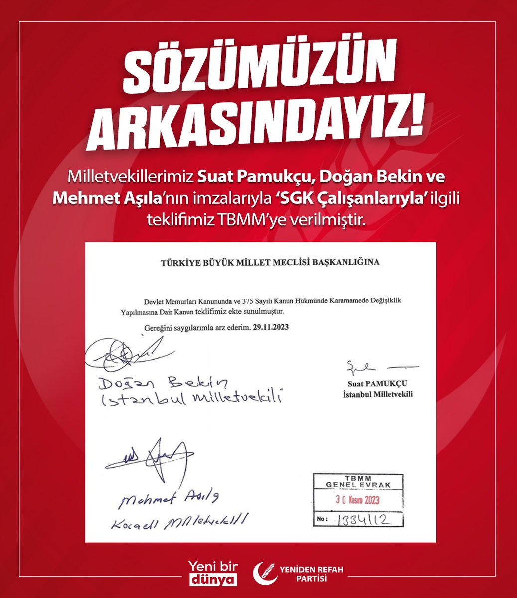 SÖZÜMÜZÜN ARKASINDAYIZ! 

Milletvekillerimiz Suat Pamukçu, Doğan Bekin ve Mehmet Aşıla’nın imzalarıyla ‘SGK Çalışanlarıyla’ ilgili teklifimiz TBMM’ye verilmiştir.