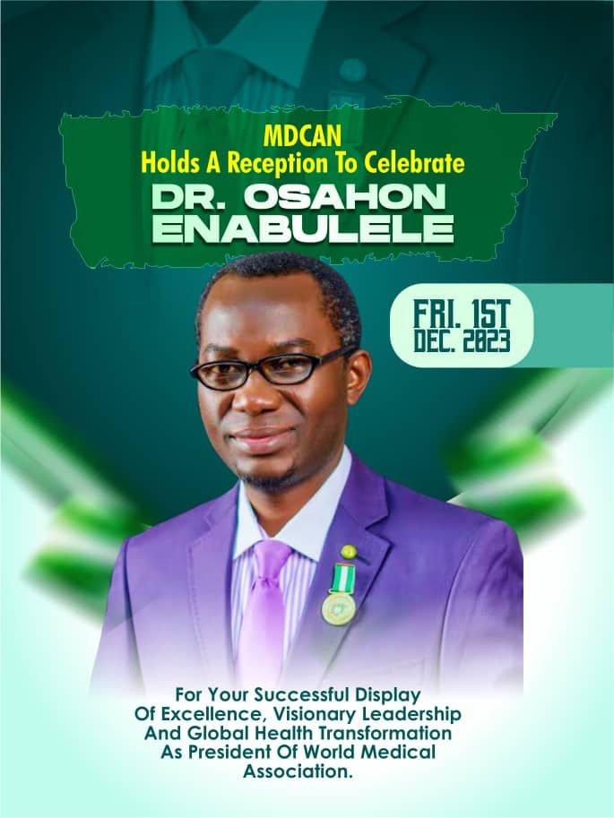 Join us for a delightful gathering at the Green Lawn in front of the MDCAN Lounge from 4:00pm to 6:30pm we celebrate Dr. Osahon Enabulele Let’s come together for an enjoyable time, embracing both companionship and camaraderie. Signed: Bro (Prof) PROC Adobamen Chairman MDCAN UBTH