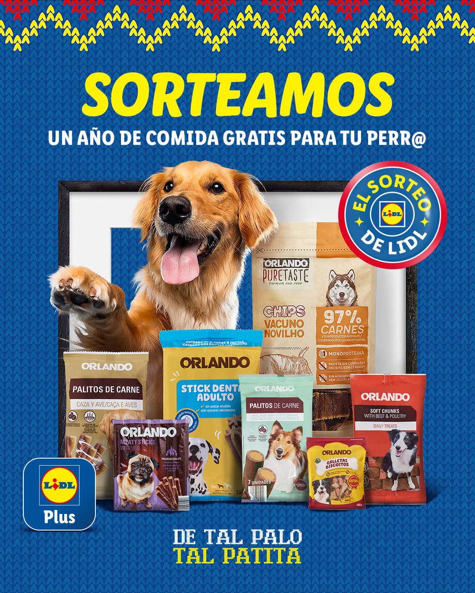 🐶 SORTEAMOS 1 AÑO DE COMIDA GRATIS PARA TU PERRO 🐶

 Participar es muy fácil:

✅ Sigue a @Lidlespana
❤️ Da like a esta publicación
🔁 Haz RT de esta publicación
💬 Comenta con una foto tuya y de tu perro/a para demostrar vuestro parecido usando #DeTalPaloTalPatitaConLidlPlus
