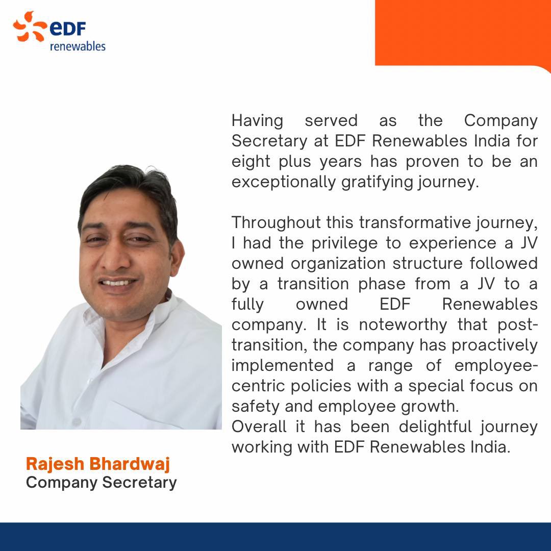EDF_REIndia's tweet photo. Mr. Rajesh Bhardwaj working as a Company Secretary in EDF Renewables India for more than 8 years sharing his #journey with the company.
#EDFRenewablesIndia #SwitchtoRenewables #Employeetestimonial #Renewables #EDFRenewables #Renewableenergy https://t.co/sho7k6Mjyi