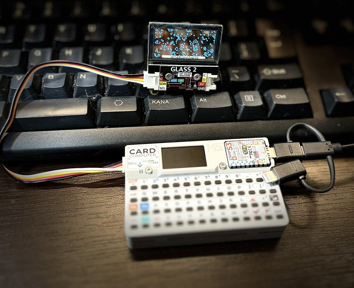 z_zabaglione's tweet photo. #M5Cardputer で #M5UnitGlass2 がやっと動いた。 https://t.co/9LCAFsb7oG