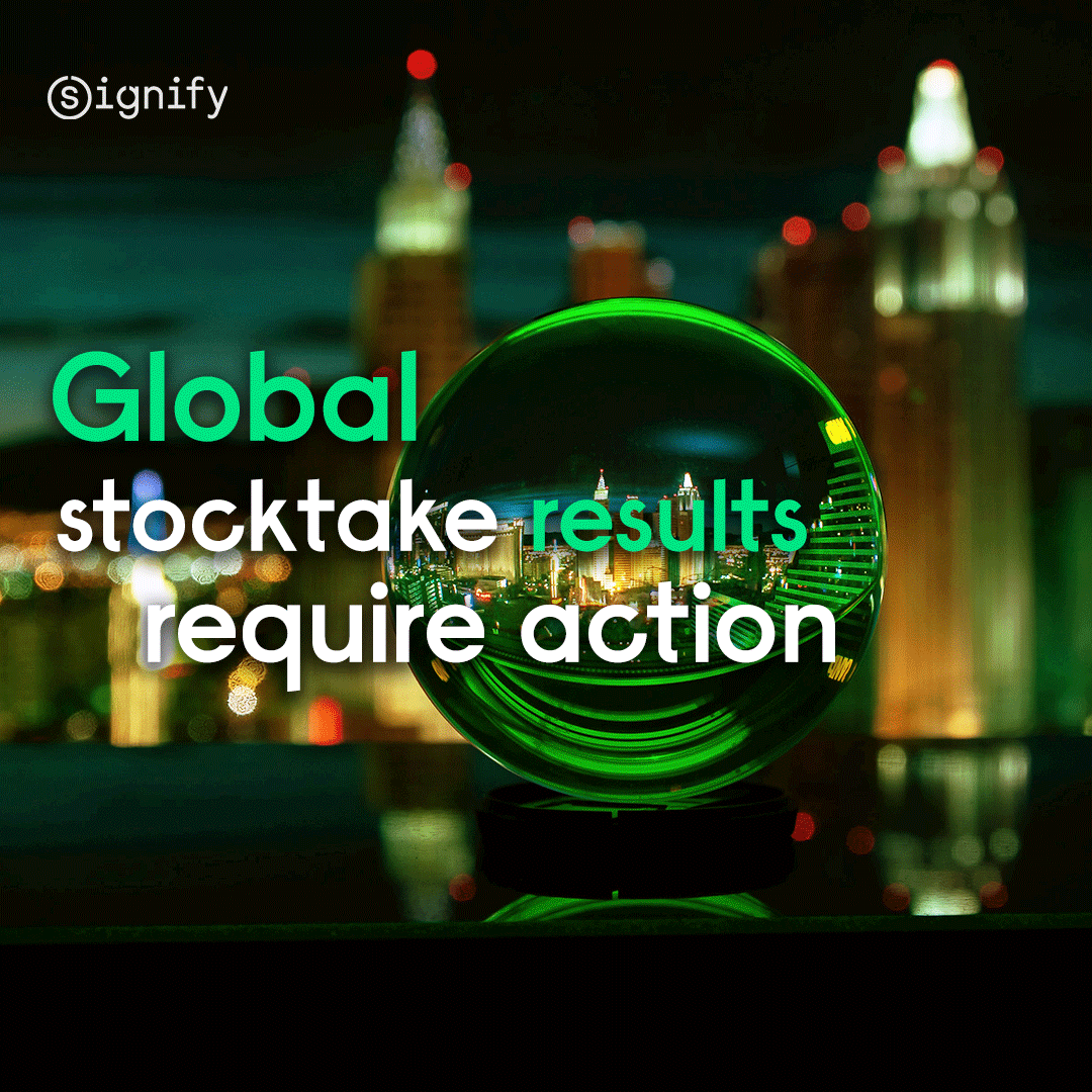 SignifyCompany's tweet photo. The #ParisAgreement set targets for limiting global warming, reducing carbon #emissions, and increasing climate funding. The first global stocktake at #COP28 shows that weβre falling short. #ConnectedLEDlighting #ClimateAction #GreenSwitch π https://t.co/t8dcn6Hw5S https://t.co/TU1o3ubuQu