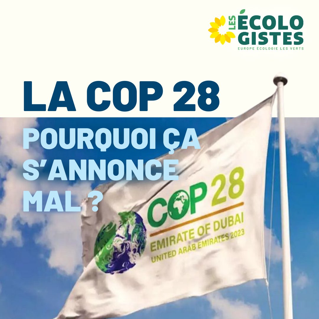 La COP28 commence aujourd’hui, et comme <a href="/EELV/">Les Écologistes - EELV</a>, on pense que ça s’annonce mal.

Non seulement le patron de cette COP est aussi le patron de la compagnie pétrolière ADNOC, mais surtout depuis des années on parle des symptômes sans traiter les causes…

Depuis la première COP, il