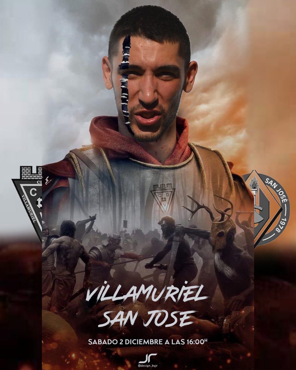 design_byjr's tweet photo. 🛡️𝑉𝑖𝑙𝑙𝑎 𝑣𝑠 𝑆𝑎𝑛 𝐽𝑜𝑠𝑒 La batalla del liderato con nuestro Capitán @CesarSimon9 al mando ,este Sábado a las 16h @cdvillamuriel vs @cdsanjosesoria #VamosVilla #Barbaros #barbarians #regional #cyl #futbol #soccer #edit #player #capitan #batalla #cesar https://t.co/G6GJ75YdQc