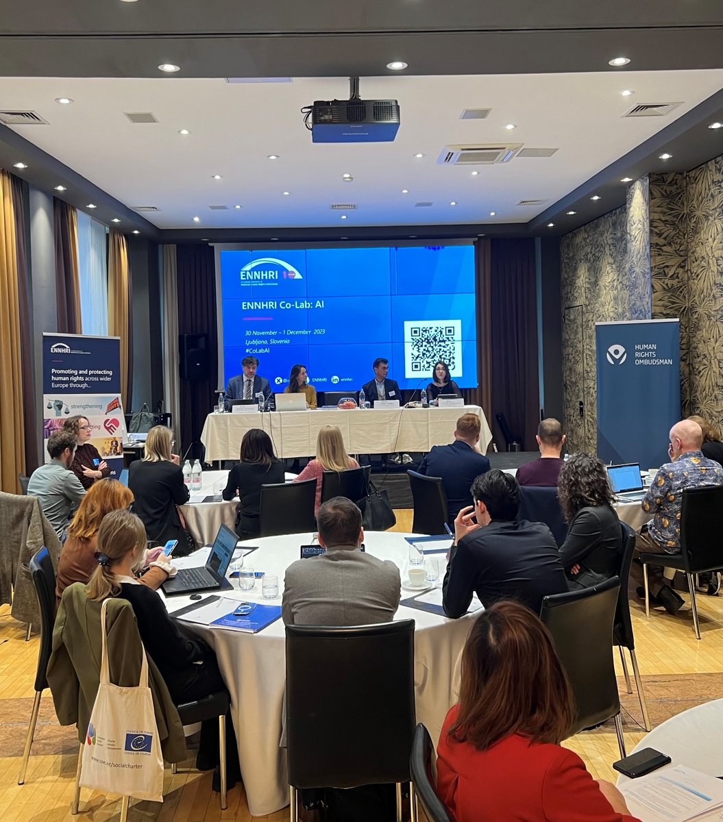 FIN_NHRI's tweet image. Kansallisten ihmisoikeusinstituutioiden eurooppalaisen verkoston @ennhri&apos;n edustajat eri puolilta Eurooppaa koolla Ljubljanassa 🇸🇮 pohtimassa tekoälyn ja uusien teknologioiden vaikutuksia ihmisoikeuksiin. @FIN_NHRI mukana vahvistamassa yhteistyötä.

#tekoäly #CoLabAI #NHRI