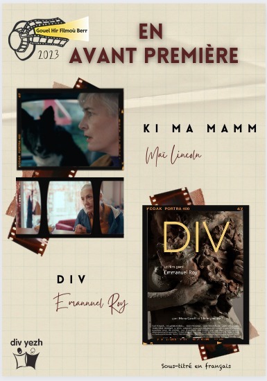 NOZVEZH DIGERIÑ - Soirée d'ouverture GHFB demain, vendredi, à 20h30 au cinéma les Baladins. Deux films en avant-première !  
Priz dieub – Prix libre
Mirout – Réservation : tinyurl.com/GHFB2023