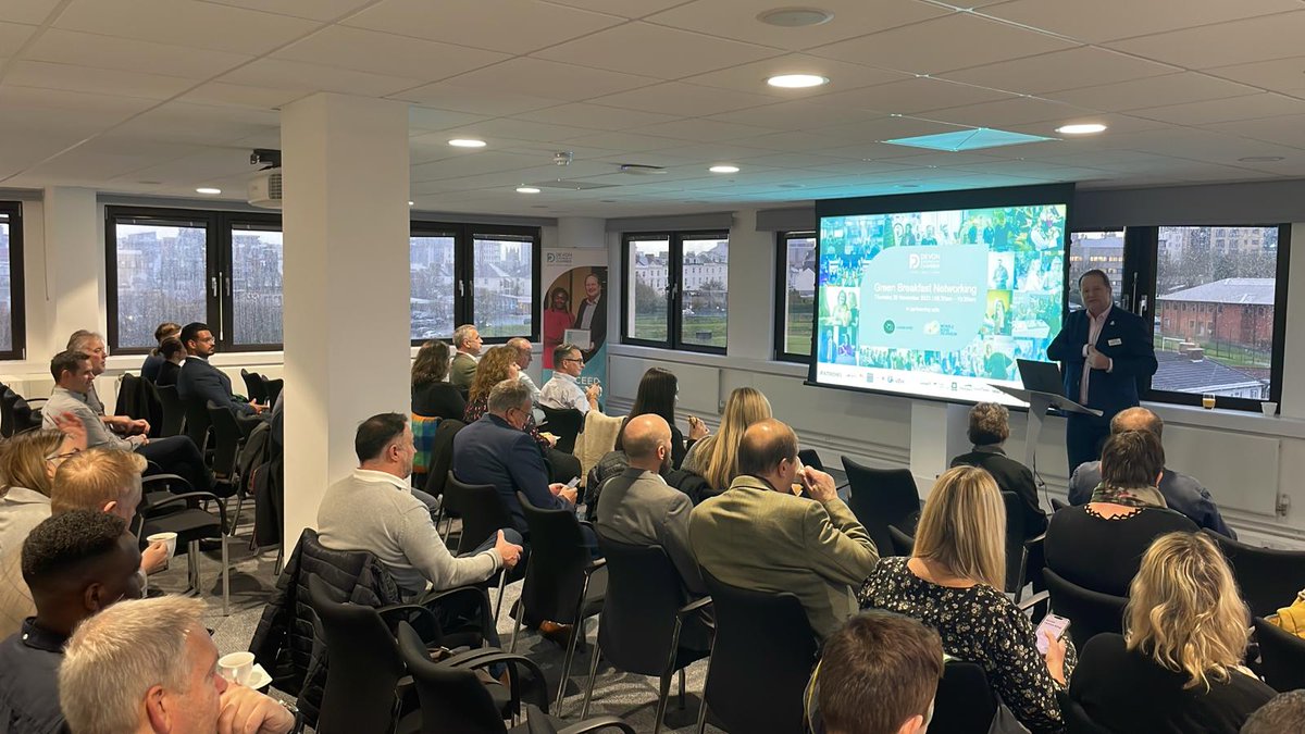 Chamber_Devon's tweet photo. It might be cold outside but we're enjoying a warm #GreenBreakfastNetworking welcome from @Chamber_Devon CEO @stuartelford at @wbd_uk 🔥

Thanks to our event partners @YGSLandscapes 💚

#networking #netzero #connectgrowsucceed #peopleplanetpurpose https://t.co/wnfdP9c6wq