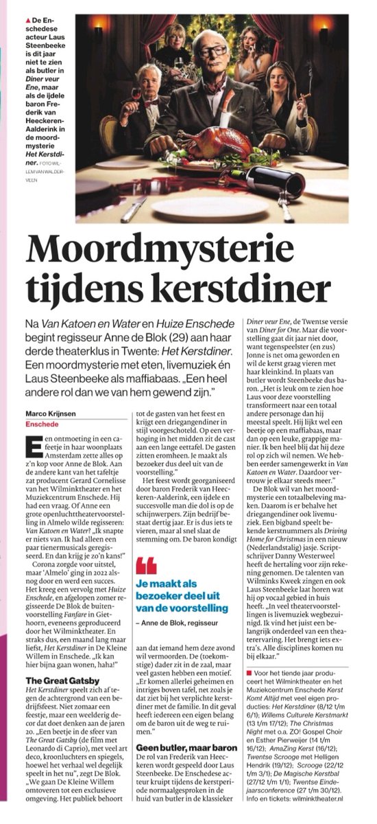 Mooi verhaal @marcokrijnsen
over 'Het Kerstdiner' <a href="/Wilminktheater/">Wilminktheater</a> . Een lijk in een opgerold tapijt of een dode onder de kerstboom? Krijnsen weet er raad mee!