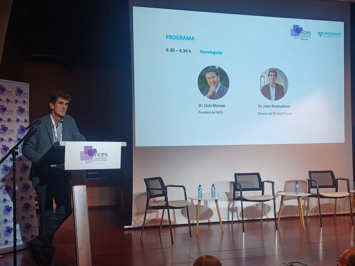 ACEScat's tweet photo. 🎉 Iniciem el I Simposi d’innovació en Salut “Intel·ligència #Artificial: reptes i oportunitats”

🎙️ @lluismonset, president de l’ @ACEScat i @joanguanyabens, director de @ticsalut donen la benvinguda

#SimposiIA https://t.co/htDH71uWYs