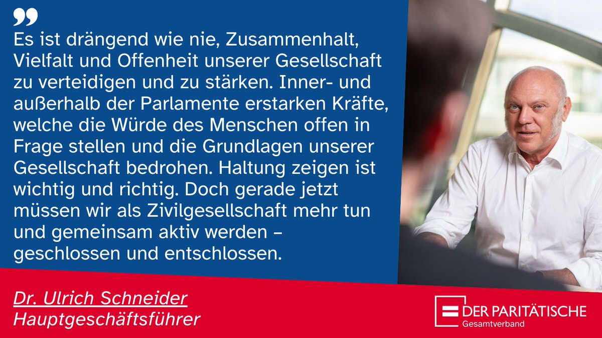 Paritaet's tweet photo. Mit über 250 Teilnehmenden findet heute die Paritätische Vernetzungs- und Aktivierungskonferenz gegen #Rechtsextremismus statt. Auch unser Hauptgeschäftsführer @UlrichSchneider ist mit dabei, wenn über Strategien, Debatten und die Vernetzung für 2024 diskutiert wird. https://t.co/hN7kmQxsQN