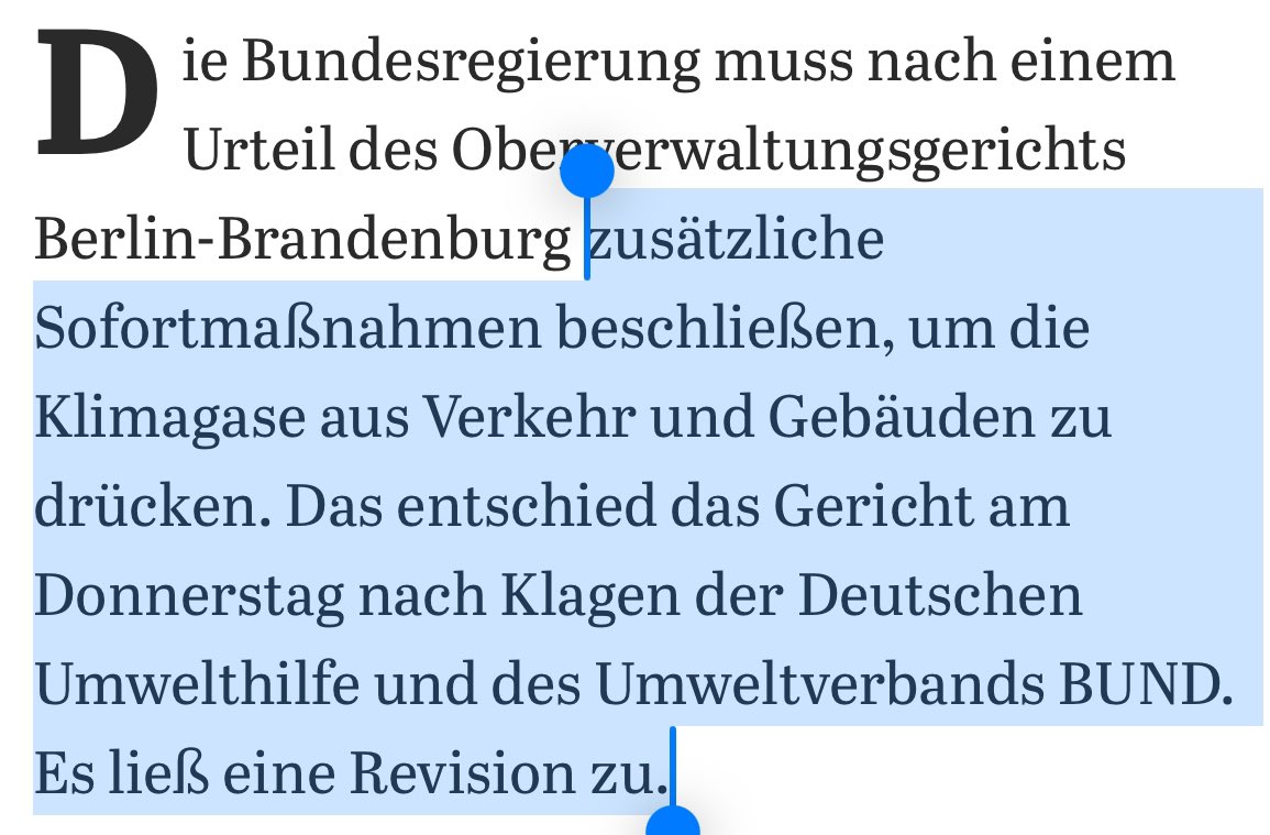 Ein riesen Erfolg, ein wegweisendes Urteil. 🎉 🥳 Die Ampel wollte ihr eigenes Klimagesetz unterwandern und zulassen, dass Volker #Wissing unsere Klimaziele schreddert. Die ökologische Zivilgesellschaft & die Gerichte haben das jetzt verhindert. Hammer.