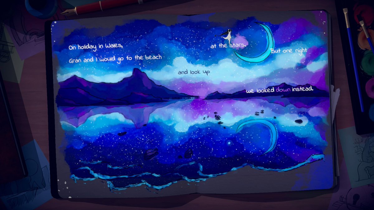 KIMorSEAN's tweet photo. Traverse Izzy’s personal diary as she writes and draws her way through loss and grief. The gorgeous music and art remains imprinted in our minds &amp; hearts 💕@LostWordsGame #narrative #atmospheric #adventure https://t.co/fG84OWlyIB