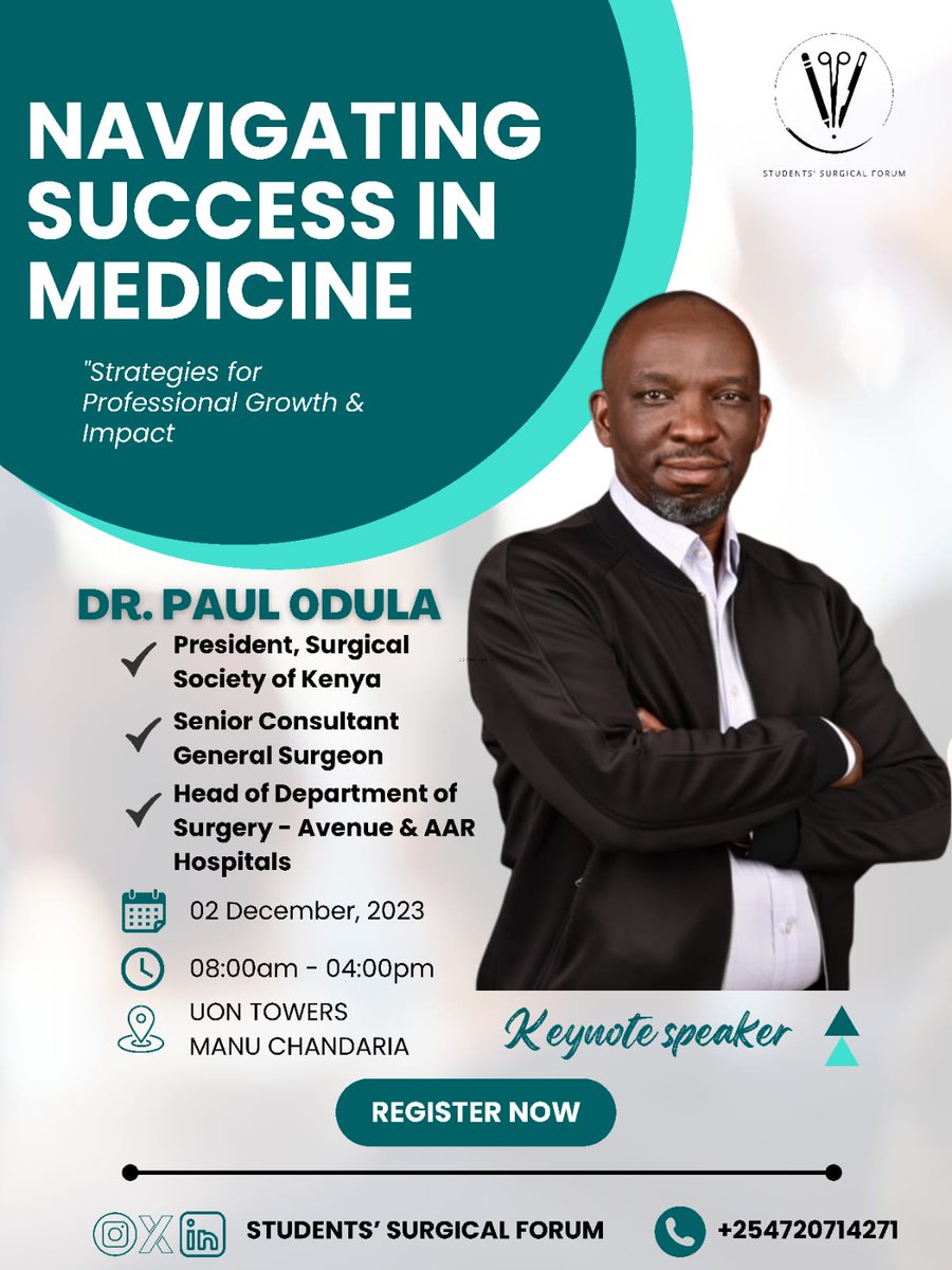 SSFKenya's tweet photo. π Exciting News! Meet #SSFConference2023 Keynote speaker, Dr. Paul Odula: Renowned Laparoscopic Surgeon, Head of Surgery at @AarHospital & @AvenueHospital, Senior Lecturer at UoN, and President of Surgical Society of Kenya. Don't miss his insights on Dec 2nd! π #KeynoteSpeaker https://t.co/gColUYVeYE