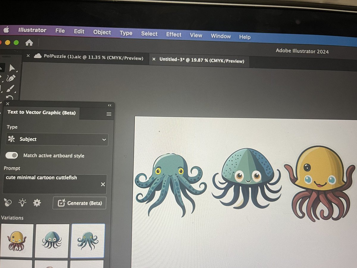 A cuttlefish according to adobe AI. 
I hope to one day find a sea creature that looks like the bottom left guy.