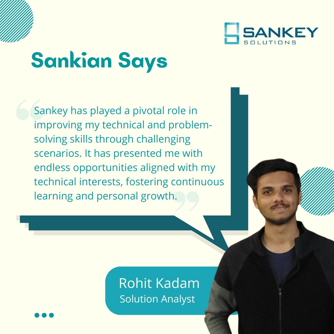 Sankey firmly believes that success lies beyond comfort zones, embodying the spirit of pushing boundaries and unlocking true potential. 

Join us in celebrating Rohit's story- empowering platform for holistic growth.
.

#sankeysolutions #sankeyculture #learnandgrow #sankian