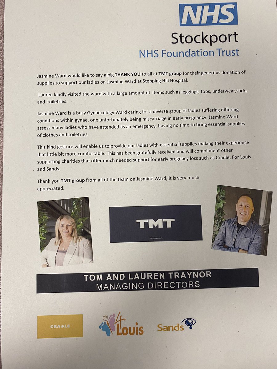Gynaecology SHH Jasmine (@jasmine_shh) on Twitter photo Thank you soo much @tmtgroup for your support and generous donations to jasmine ward <a href="/StockportNHS/">Stockport NHS FT</a> <a href="/babyloss/">barbara loss</a> <a href="/roylelucy1/">Lucy Royle</a> Thank you soo much @tmtgroup for your support and generous donations to jasmine ward <a href="/StockportNHS/">Stockport NHS FT</a> <a href="/babyloss/">barbara loss</a> <a href="/roylelucy1/">Lucy Royle</a>
