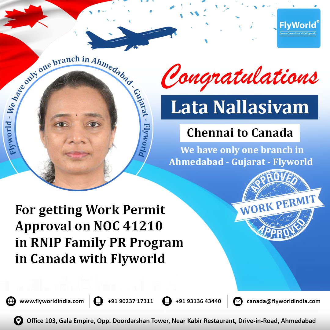 flyworldindia's tweet image. Celebrating a milestone moment: Lata Nallasivam achieves Work Permit Approval on NOC 41210 through the RNIP Family PR Program in Canada with Flyworld! 🎉 #WorkPermitSuccess #RNIPFamilyPR #CanadaImmigration
