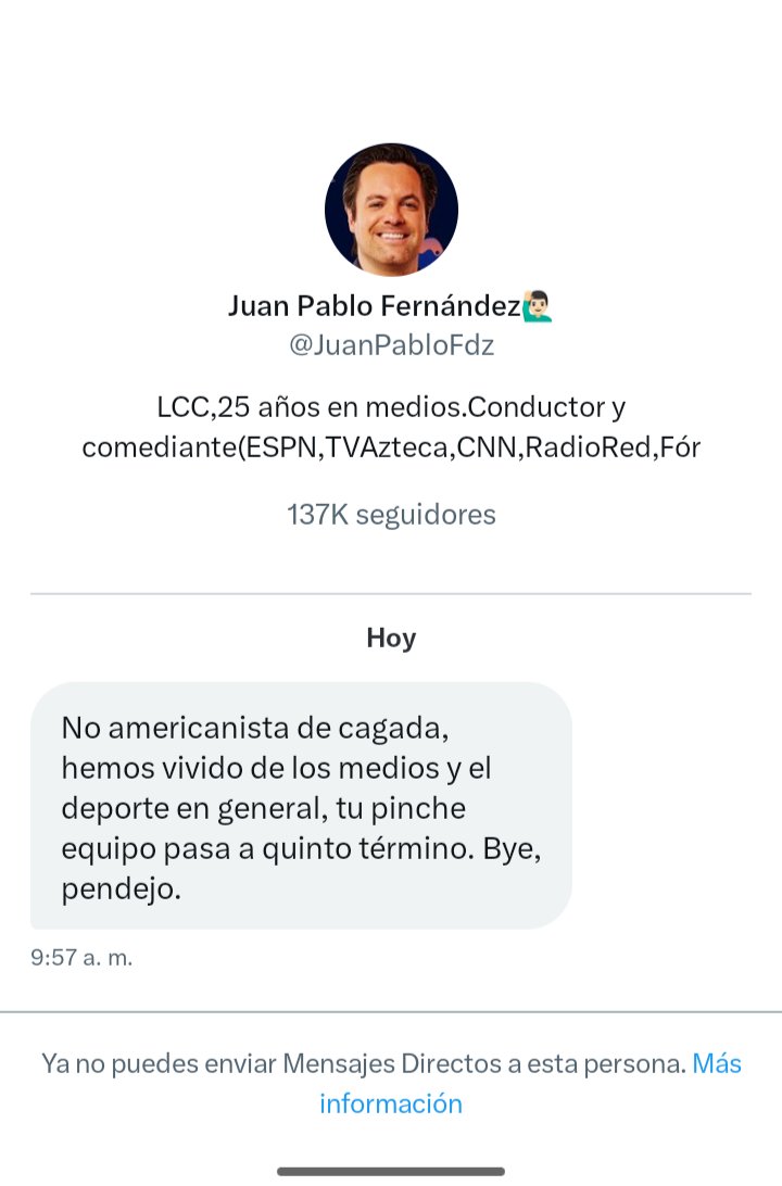 ClubAmericaDeMe's tweet photo. Cómo la ven con el hijo de @joserra_espn dice que el y su padre no  viven de tirarle ala América @JuanPabloFdz como te ardió mi comentario tanto tú cómo tú padre y muchos más si no fuera por qué le tiran al América ni en su casa los conocieran sigan comiendo del más grande https://t.co/UoVZwV18eS