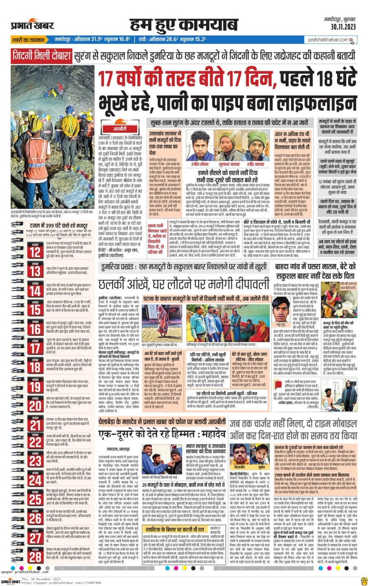 सुरंग से लौटी जिंदगी

#Prabhatkhabar #TunnelRescue #UttarkashiSuccuss #UttarakhandTunnelCollapse