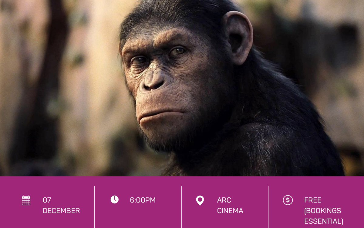 Join us for the final 2023 film night featuring Rise of the Planet of Apes (2011), register👉 bit.ly/47TlO6T @RiseofthePlanet @DiscussingFilm @CBR @Canberra #scifi #MovieNight #monkeyaround