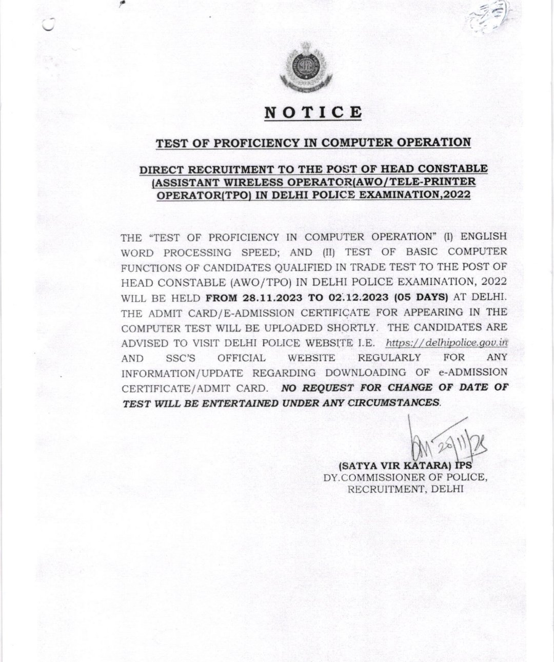 Staff Selection Commission on X: &ldquo;Important Notice for the 