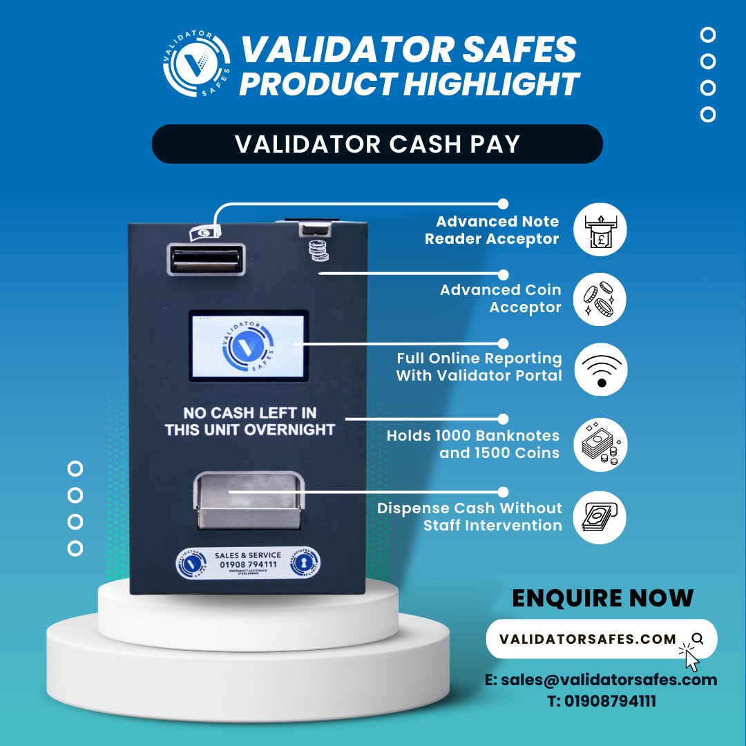 validatorsafes's tweet photo. 🌟 Introducing Validator Cash Pay #DepositSafe

🤖 Accept and dispense #cash without staff intervention
🔒 Store up to 1000 #banknotes and 1500 coins
📱 Access via tablet or existing POS system
🚀 Quick Setup: get started easily
--
🌐 https://t.co/hey0c5hWAC
--
#ValidatorSafes https://t.co/5kB7zRRiQ6