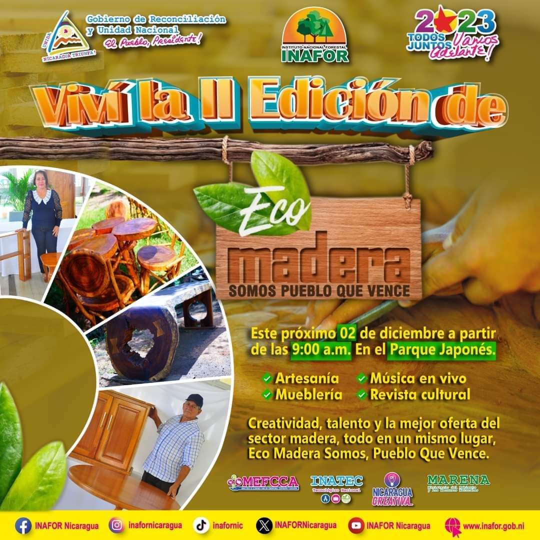 Martha_Elena16's tweet photo. Y nos alistamos para ir a la feria Eco Madera, el 2 de diciembre desde las 9 de la mañana en el Parque Japonés.
Allá nos vemos!! ✌️
@INAFORNicaragua
#Inafor https://t.co/6UycCsrqeI