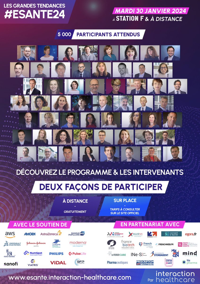 jeromeleleu's tweet photo. #Esanté24 📣 J'ai le plaisir de vous partager, avec l'équipe de Interaction Healthcare @digitalsante, le programme de notre événement annuel "Les grandes tendances de la #Esanté 2024" le 30/01 à @joinstationf 

💡56 intervenants: 28 Femmes et 28 Hommes 

📌https://t.co/H8cIfh9NB3 https://t.co/oNPUAmaGrt
