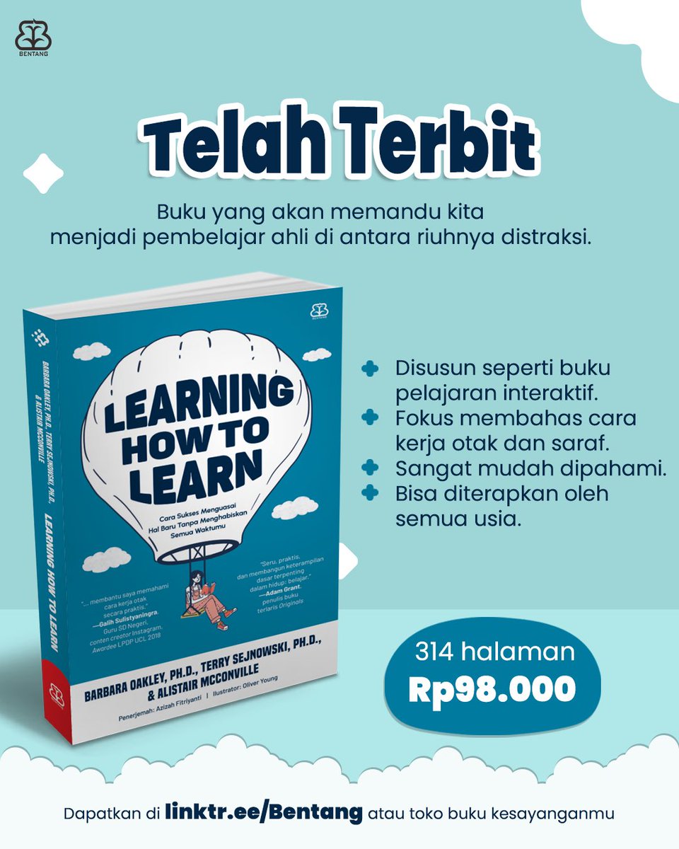 bentangpustaka's tweet photo. Nah, ini baru sebagian cara belajarnya Ken. Mau dicoba?
Tip belajar yang lain juga bisa kamu temukan di buku "Learning How to Learn"! Udah punya bukunya?
Dapatkan di https://t.co/2uAo6Yg6ym ya 😉
#BentangPustaka #LearningHowToLearn #NonFiksiBentang #Kenkulus #bayijenius https://t.co/BXJZOge9i0