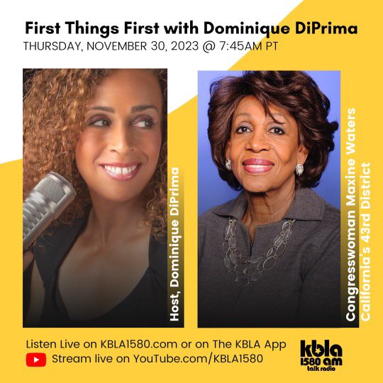 kbla1580's tweet photo. Tomorrow morning’s lineup is 🔥! Tune in using the KBLA Talk 1580 mobile app or watch the livestream on YouTube! 

Let us know who you’re most excited to see down below! ⬇️ 

#KBLA1580 #BlackTalkRadio #BlackTwitter #Politics #MaxineWaters #TalkRadio #TavisSmiley #DominiqueDiPrima https://t.co/Y94449BZtk