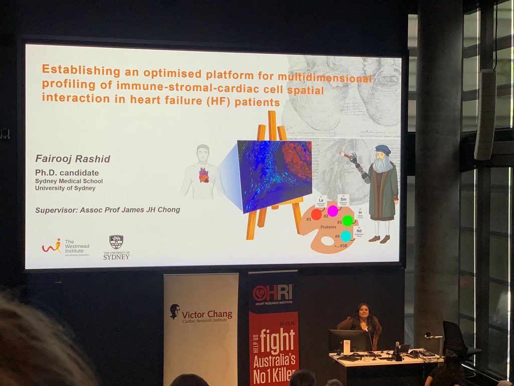 jameschong_doc's tweet photo. Great talk by @FairoojR on our imaging mass cytometry work to better understand the immune system’s role in heart failure #SydneyCVsymposium @VictorChangInst  @WestmeadInst https://t.co/YvHDEKatoG
