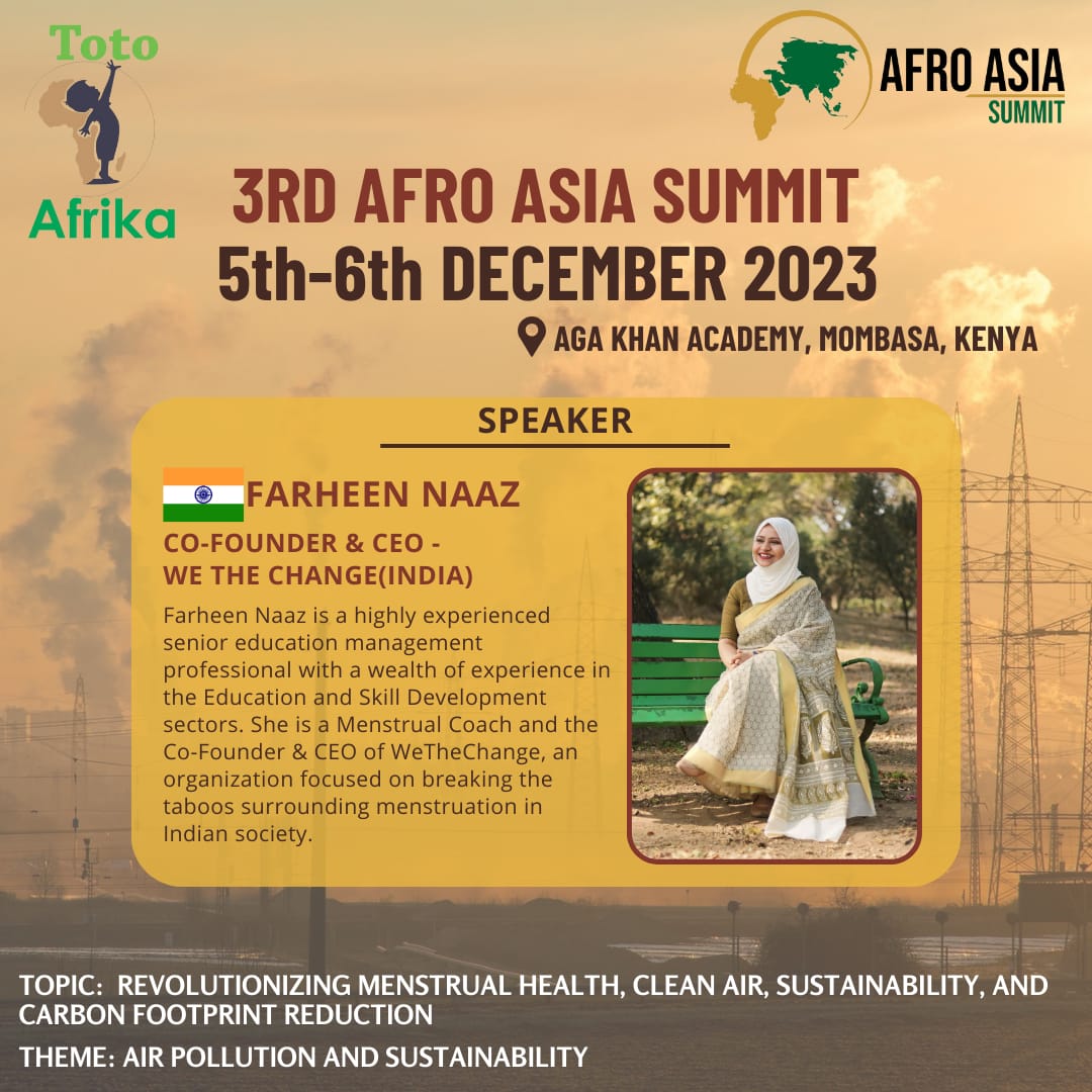 In the last more than 2 years @wethechangeind has worked on Menstrual education, air pollution and sustainability across India and now will be representing our work at 3rd Afro Asia Summit by @TotoAfrika1 Support us by joining❤️ @BhavreenMK @delhi6wala_ @Warriormomsin