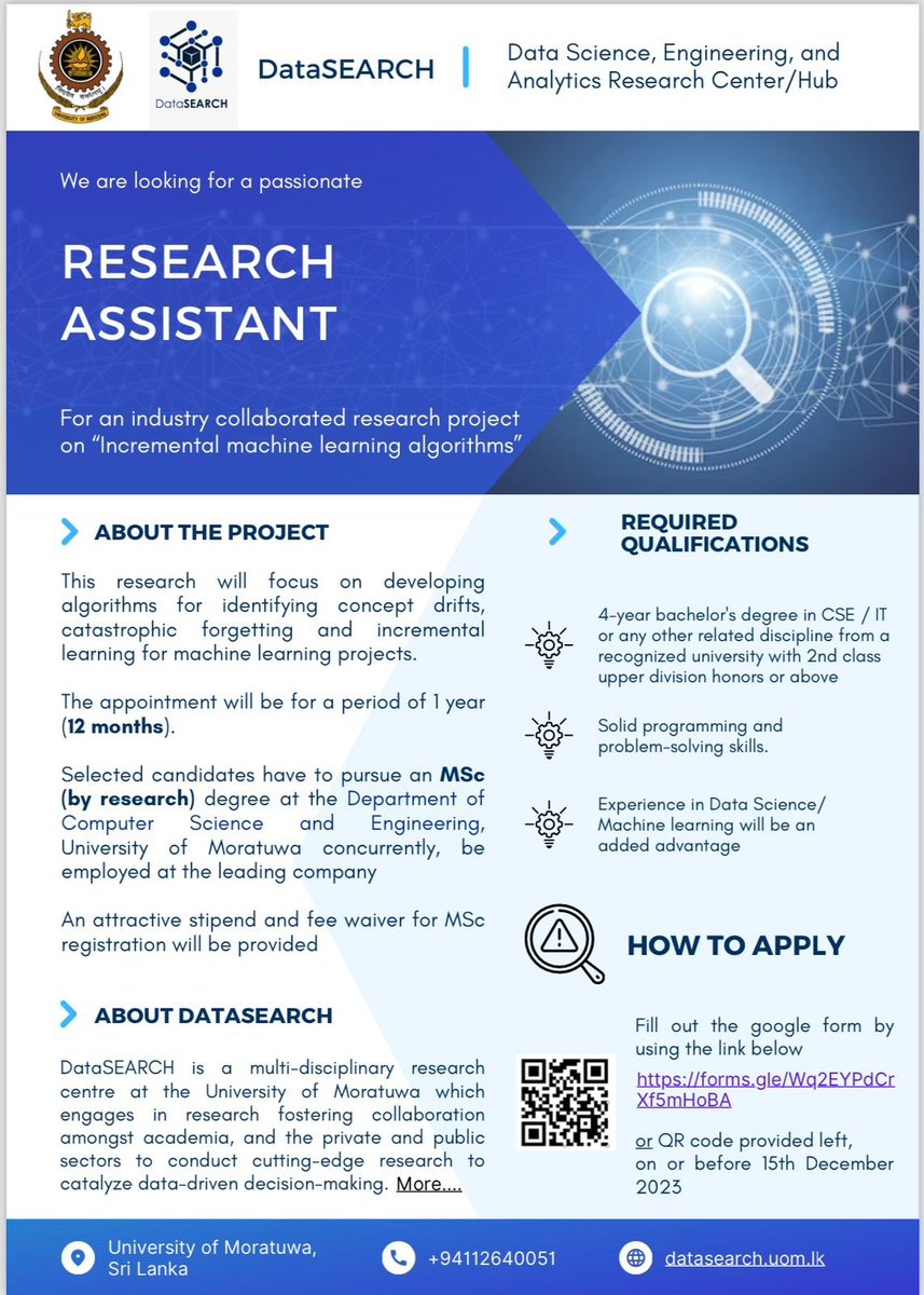 cse_uom's tweet photo. Interested candidates, fill out the google form by using the link below on or before 15th December 2023. 

https://t.co/qaSmR5IybB https://t.co/1OcJKEr2IF