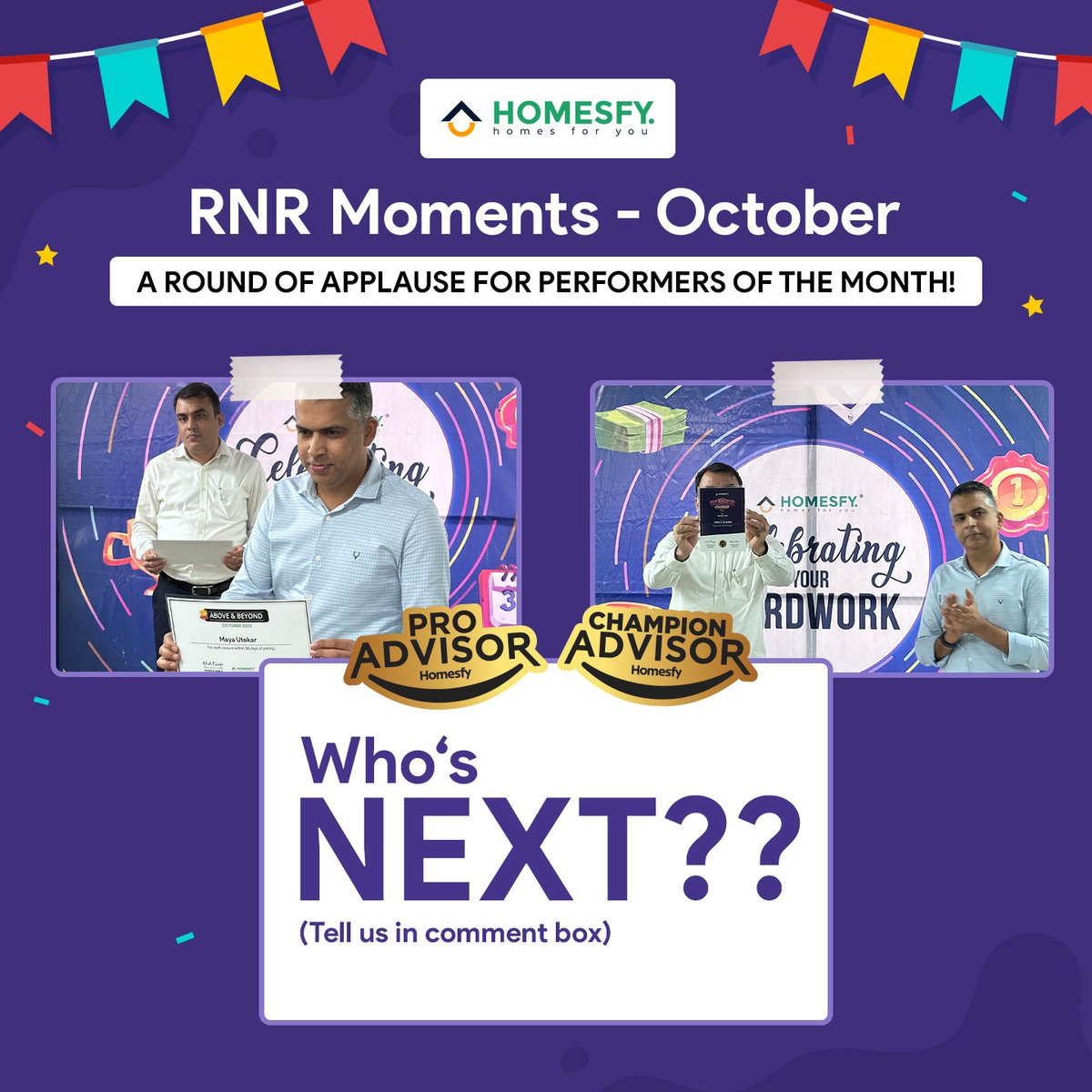 We are thrilled to celebrate the extraordinary #achievements of our outstanding #performers for the month of October.

Their efforts, dedication, and commitment to their work are commendable and serve as a tremendous source of #inspiration for everyone.

#homesfy #realestate