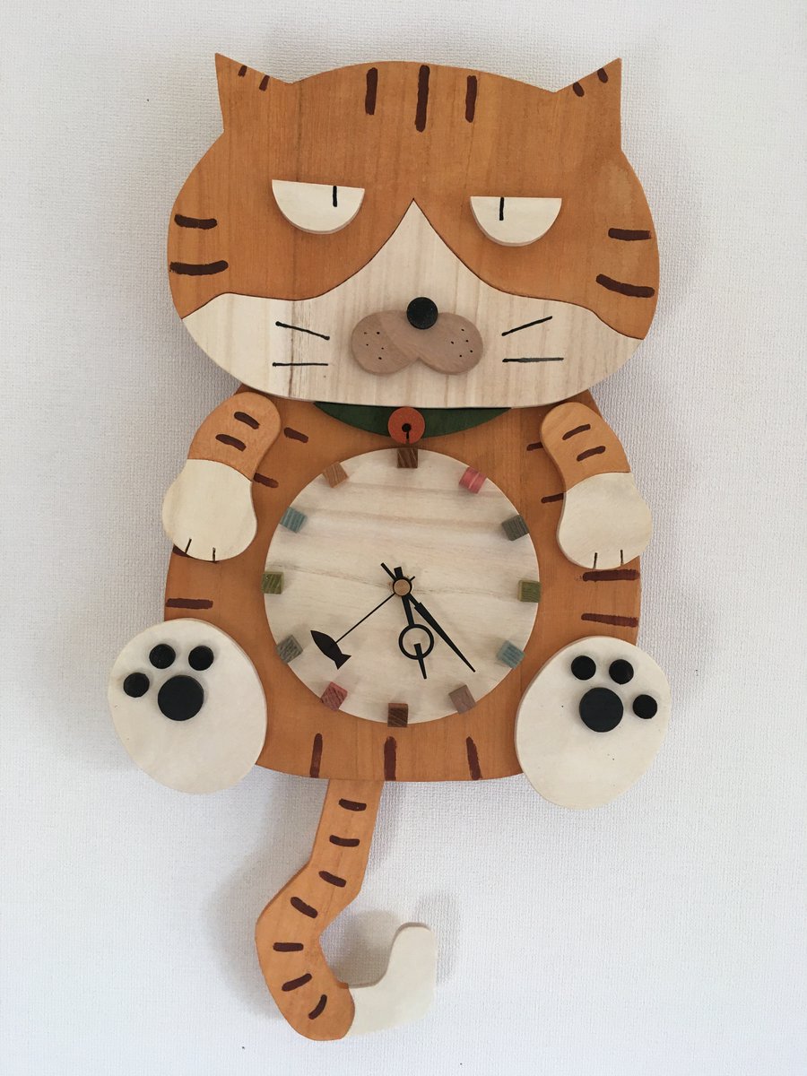 「猫のOSCAR時計#こんなん作ってます #手作り#猫時計 #木工 #猫雑貨 #N」|NEKO3のイラスト