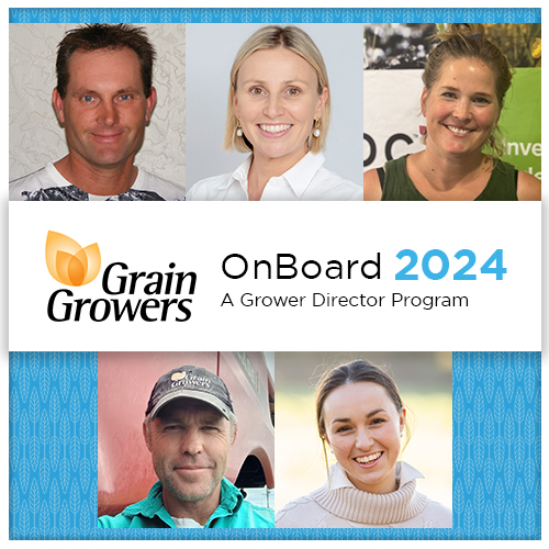GrainGrowers is pleased to announce the 2024 selection of participants for our OnBoard program. 

Congratulations to:

🌾 John Even, Emma Langfield, Lou Flohr, Oscar Pearse, Meg Rice

👉 Read more about the 2024 participants and the program here: bit.ly/3zUgFhd