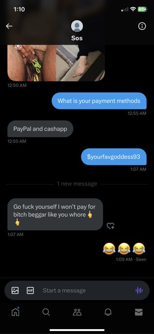 Pathetic bitch&rsquo;s tuned sure changed when I gave my payment info😂😂😂 fucking pathetic   Time waster Findom