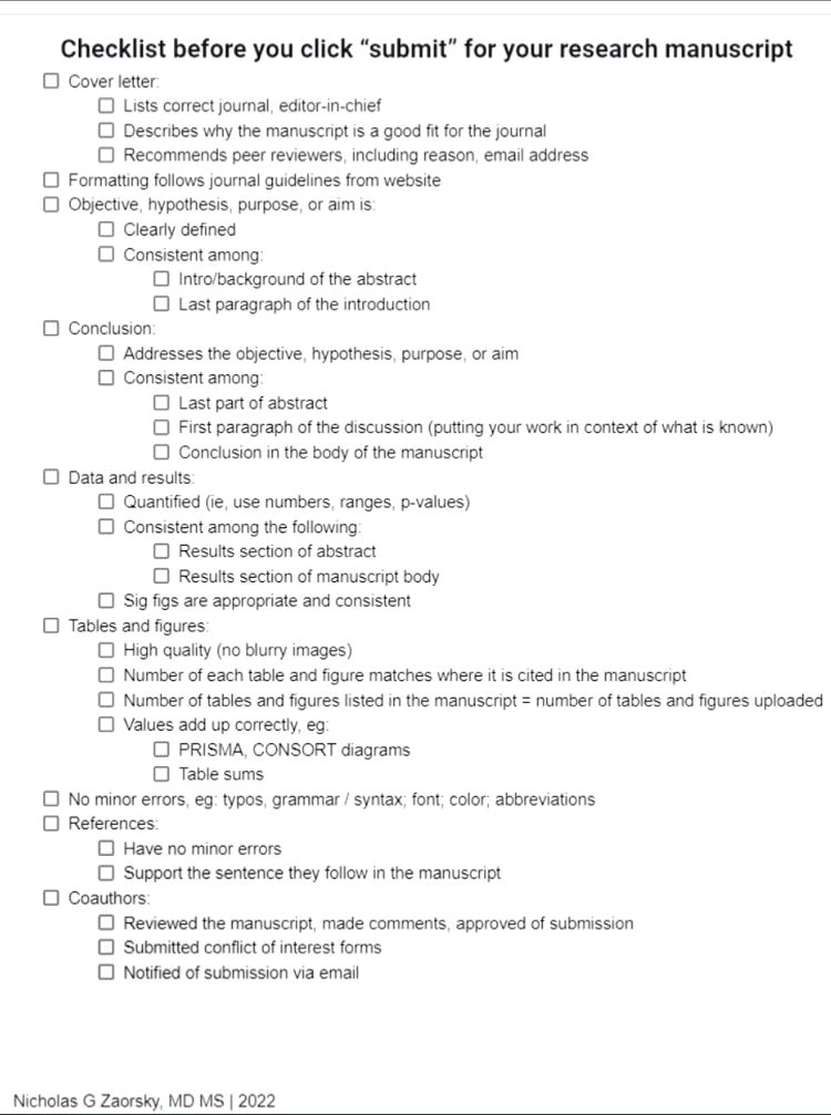 DrasmaJabeen1's tweet photo. Checklist to consider before submitting your manuscript by Nicholas G Zaorsky https://t.co/54Q8TK0o5V