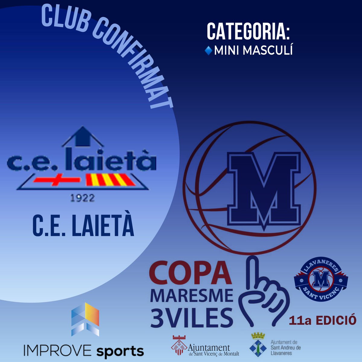 CE LAIETÀ <a href="/CELaieta/">Club Esportiu Laietà</a>

El primer club de bàsquet de Catalunya i de l'Estat Espanyol, participarà aquesta edició a la Copa Maresme 3 Viles.
L'equip barcelonés, competirà a la categoria mini masculí.

Estem segurs que gaudirem molt del bàsquet i dels bons moments junts!

#CopaM3V
